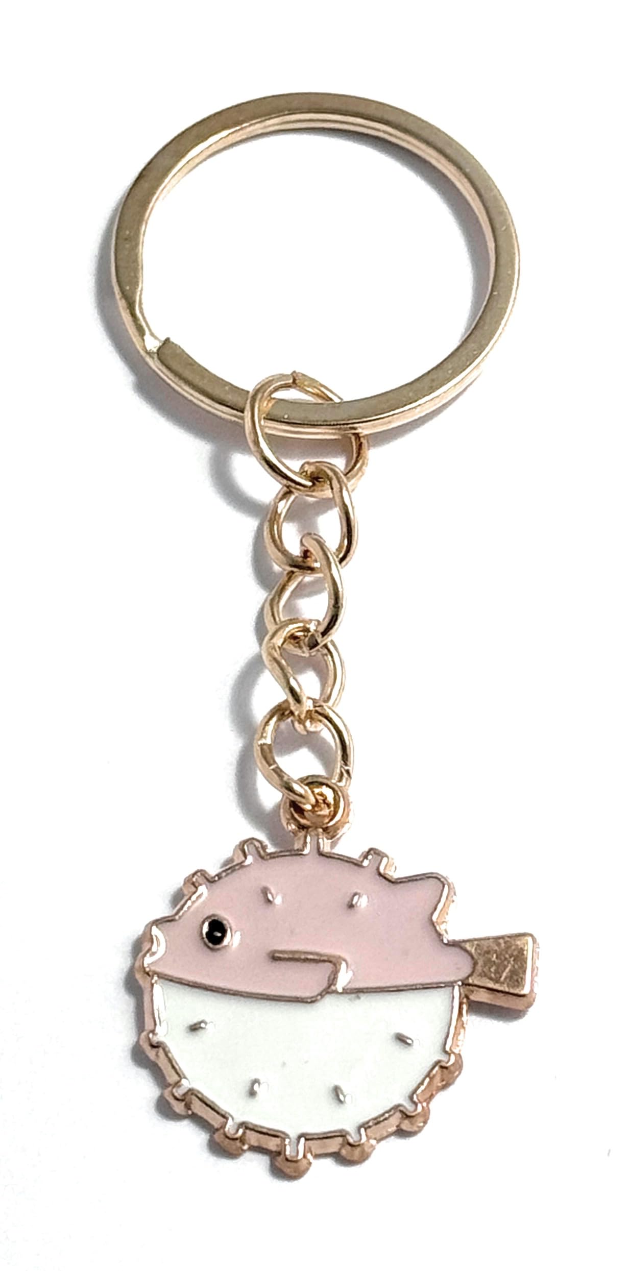 Pufferfish Keyring Key Ring with Enamel Charm and Gold Tone Keychain