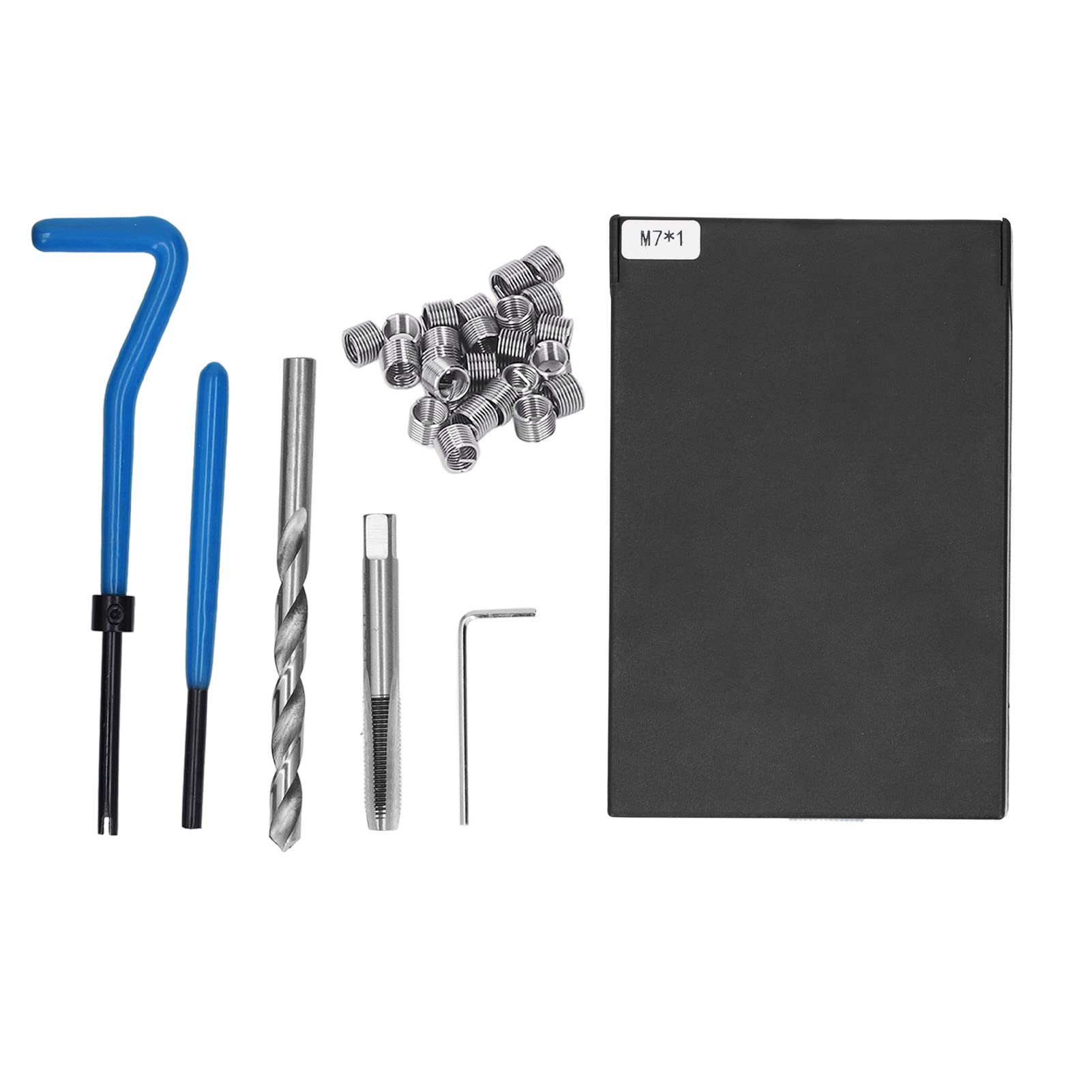 Cocoarm Kit di Riparazione Filettatura da 30 Pezzi Utensile per Inserti per Maschi da Trapano in Acciaio M7x1 con Strumenti di Installazione e Rottura Capocorda per Meccanici di Officine di (Blue)