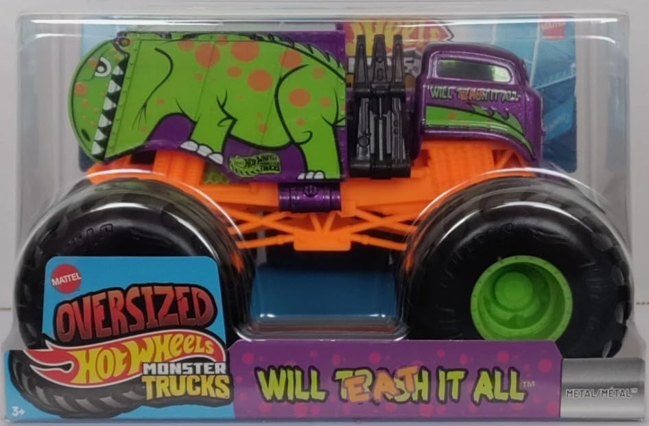 Hot Wheels Monster Trucks Will Eat it All Trash Model Die-Cast Vehicle, 1:24 Scale, Oversized 2026