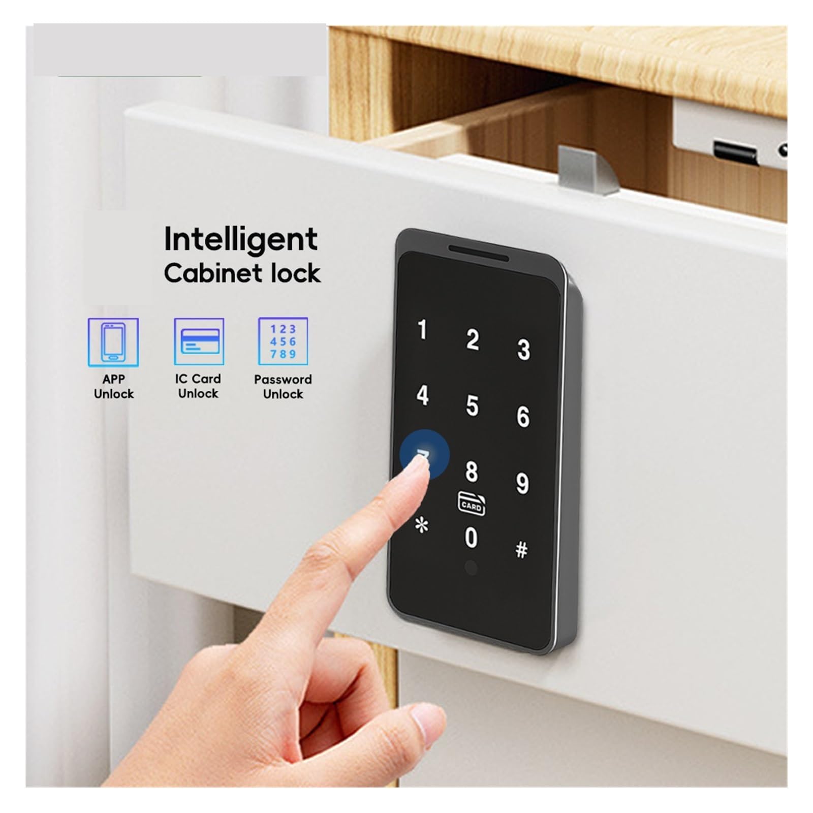 Cerradura de puerta inteligente, Cerradura inteligente for cajón de gabinete de madera con Bluetooth, tarjeta con contraseña, cerradura electrónica for desbloqueo por aplicación