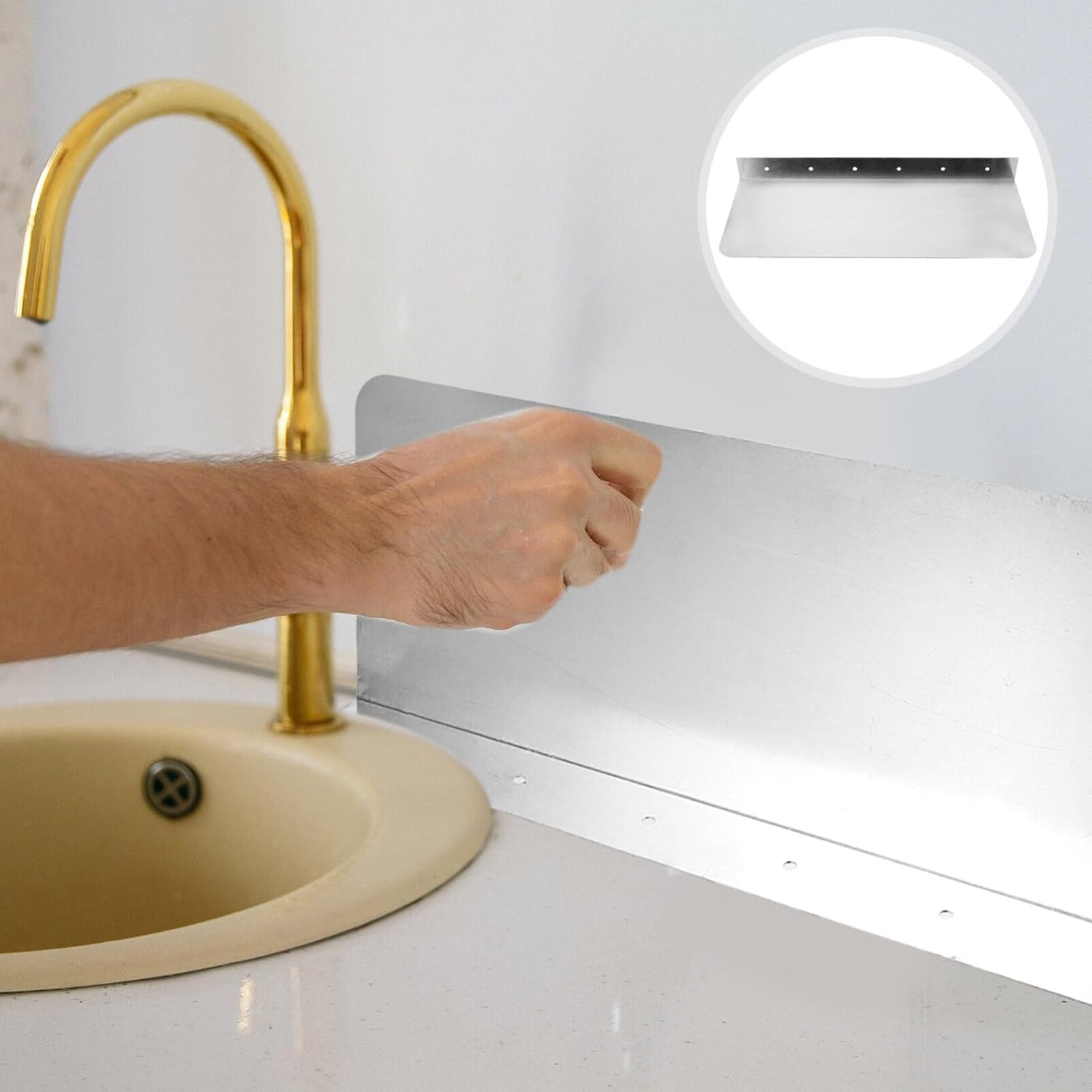 Uonlytech 2pcs Stainless Steel Wall Mount Splash Guard for Commercial Restaurant Hand Sink and Compartment Prep Sink Splatter Guard Sink Basin Safe Guard for Kitchen Bathroom