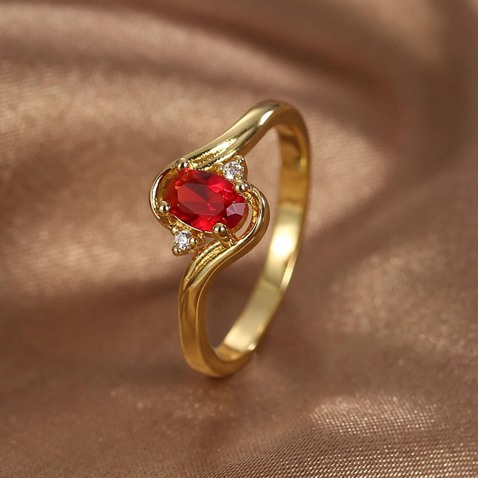 Beydodo Anillos de Compromiso de Oro de 9 14 18 Kilates Mujer con Oval con Rubí Creado y Moissanita, Anillo Oro de Compromiso Mujer
