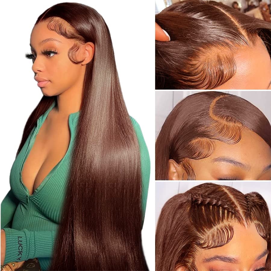 FTQZKEY 4# Chocolate Brown Straight Lace Front Wig