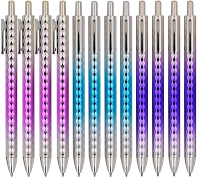 12 Pack, Ballpoint Pens, Gradient Color Barrels, Blue Ink, Cute Ballpoint Pens, Retractable Pens for Journaling, Back to School Supplies