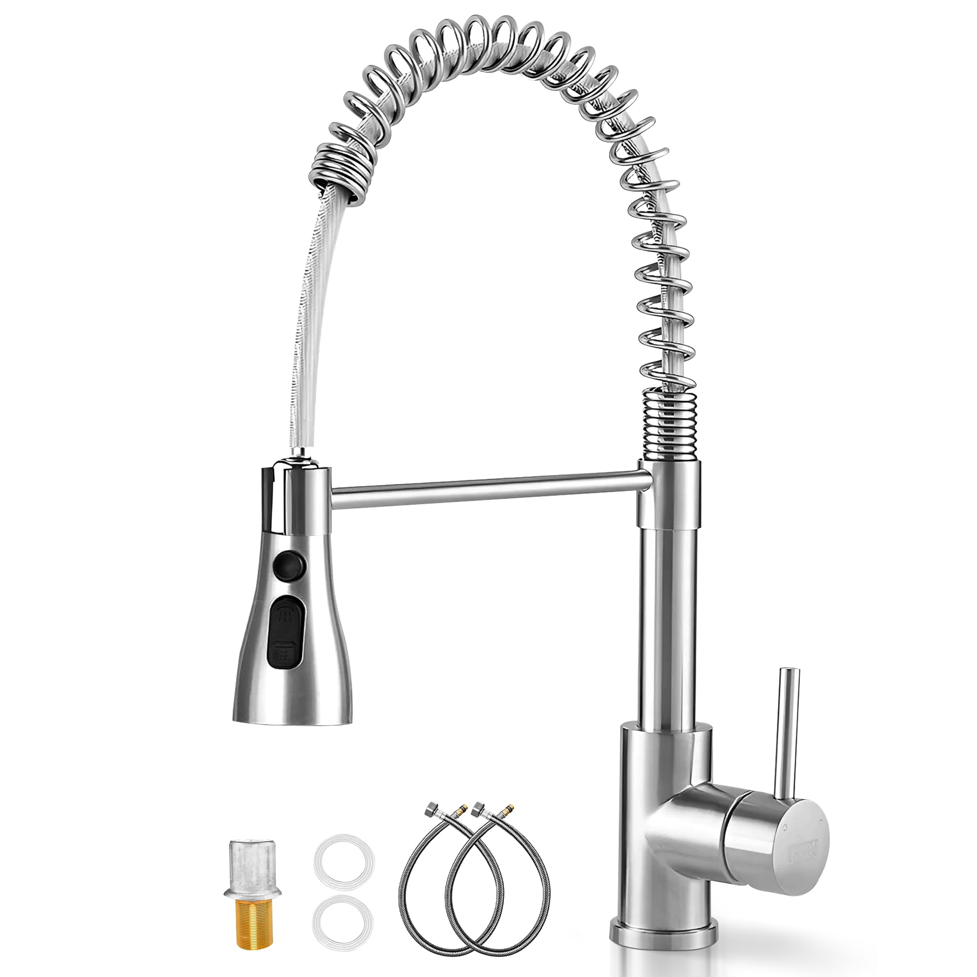 JUPPLIES Robinet de Cuisine avec Douchette Extractible | Mitigeur Cuisine Pivotant 360° | Acier Inoxydable | 2 Jets | Installation Facile