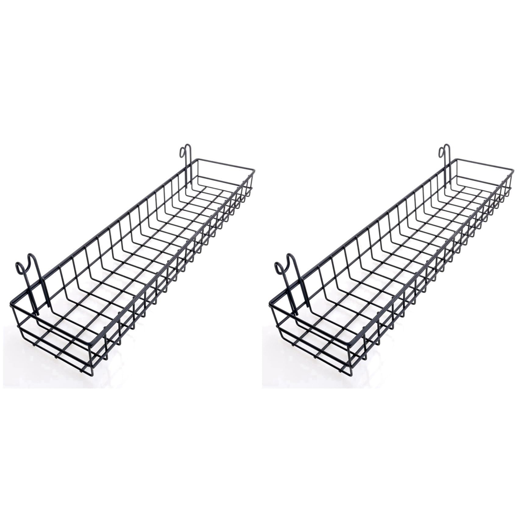 Rdjumpdjo 2X Hanging Basket for Wire Wall Grid Panel, Multi-Function Wall Storage and Display Basket, 40X10X5CM, Black Painted