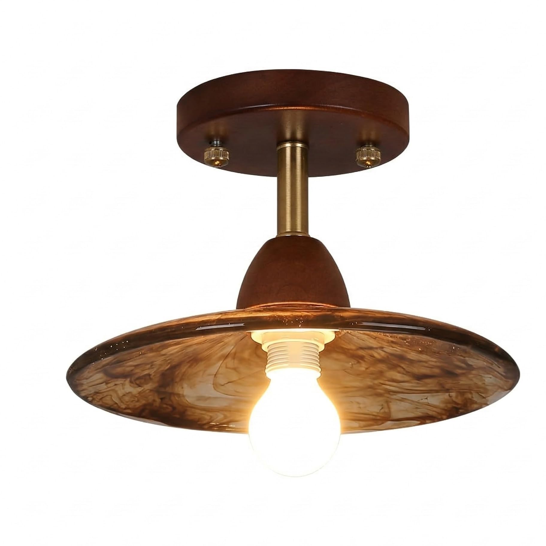 Nowoczesna drewniana lampa sufitowa z połowy wieku, wykończenie orzecha włoskiego, oprawa podtynkowa, japońska lampa szklana, półflushowa, oświetlenie vintage do przedpokoju, wejścia, werandy