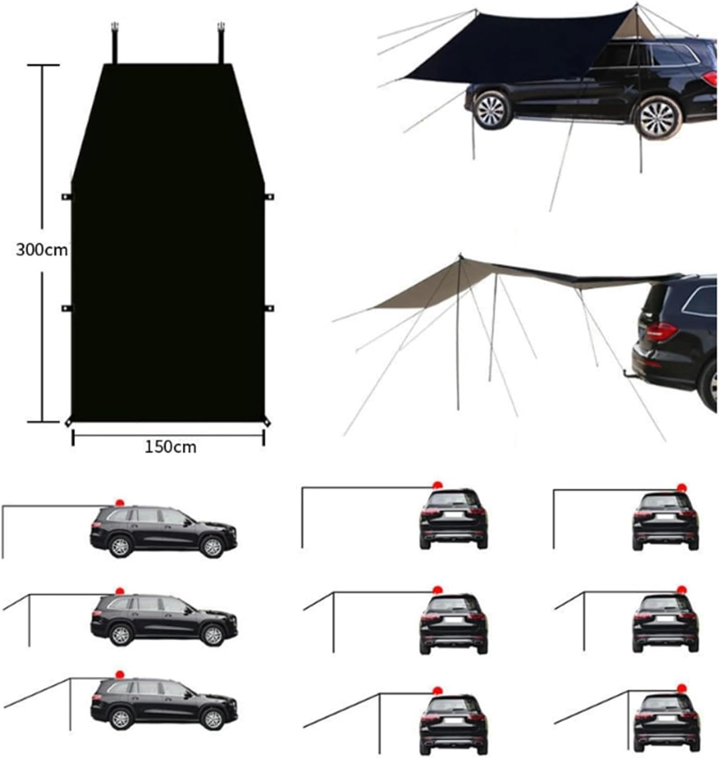 Car Awning, SUV Tailgate Tent, Ideal for Camping, Roadtrips, Outdoor Trips, Travel, Expedition, RV, Camper, 4x4 and SUV, Complete Car Awning, with Suction Cup (Size : 440 * 200cm/14.43 * 6.56ft)
