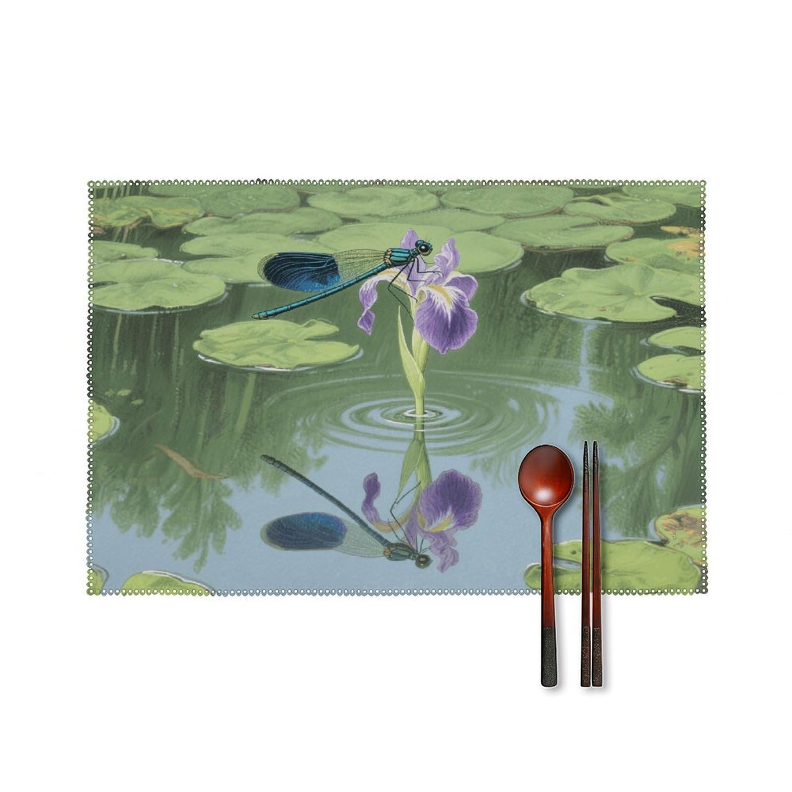 Dragonflies Placemats Set of 6 Non-Slip Stain Resistant Indoor Outdoor Table Mat Washable Cloth Place Mat Fashion Kitchen Placemat for Dining Table Decoration 17.7x11.8 in