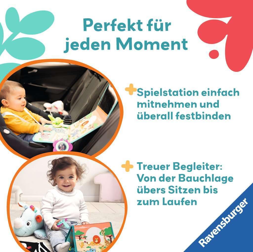 Ravensburger Coussin 4866 Play+ Rhino Play (pour la Position couchée), Ensemble de 4 pièces, Jouet Tummy Time, Animal en Peluche Qui entraîne la Position couchée, pour bébés à partir de 0 Mois