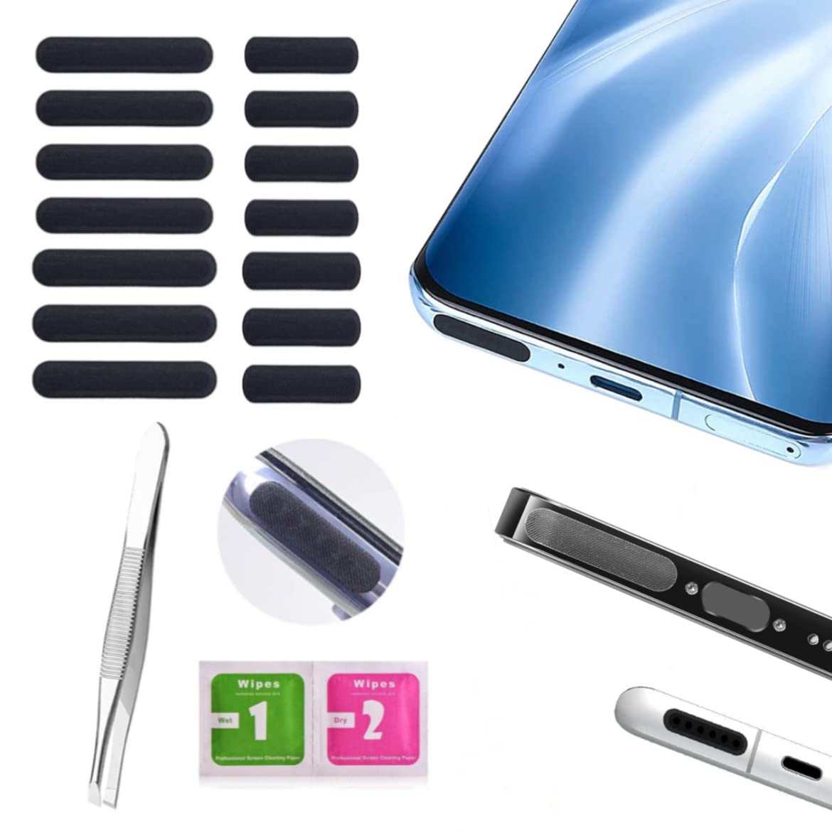 MAK Phone Dustproof Net Stickers, Speaker Mesh Anti Dust Proof Adhesive Sticker Compatible for iPhone and Android with Free Forceps (Short 7 & Long 7pcs) 14 Pcs (B0BM7ZMSY4) Amazon Price History, Amazon Price Tracker