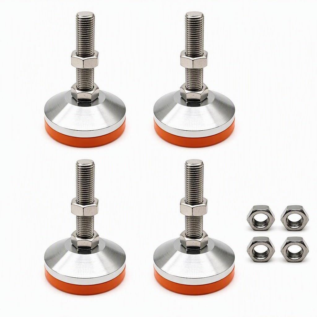 Piedini regolabili per livellamento tavolo, M12, resistenti, estensori per gambe del tavolo, livellatori industriali a vite per banco da lavoro e magazzini (D60 x M12 x 100), arancione