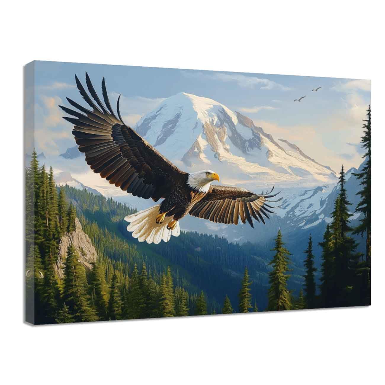 ZQQART Bald Eagle Canvas Print Eagle Soaring in Forest Painting Wildlife Bird Poster for Men's Bedroom Office Wall Decor (Blue,12L x 18W)