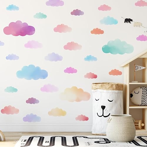 Calcomanías de pared de nubes coloridas, calcomanías de pared de nubes extraíbles, decoración para guardería, sala de juegos, dormitorio, aula,