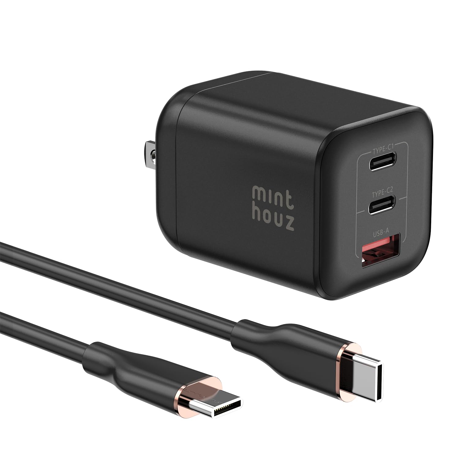 Minthouz 67W GaN Charger, 3-Port Power Adapter with Type-C & USB-A
