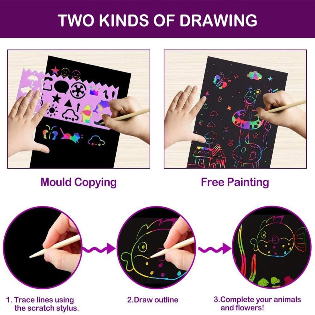 7.5 * 10.3 In Scratch Rainbow Art Paper Set-50pcs Magic Scratch Off Art Craft Supplies Kits voor Kids Girls Boys Black Scratch Notes Sheet Doodle Pad | NL
