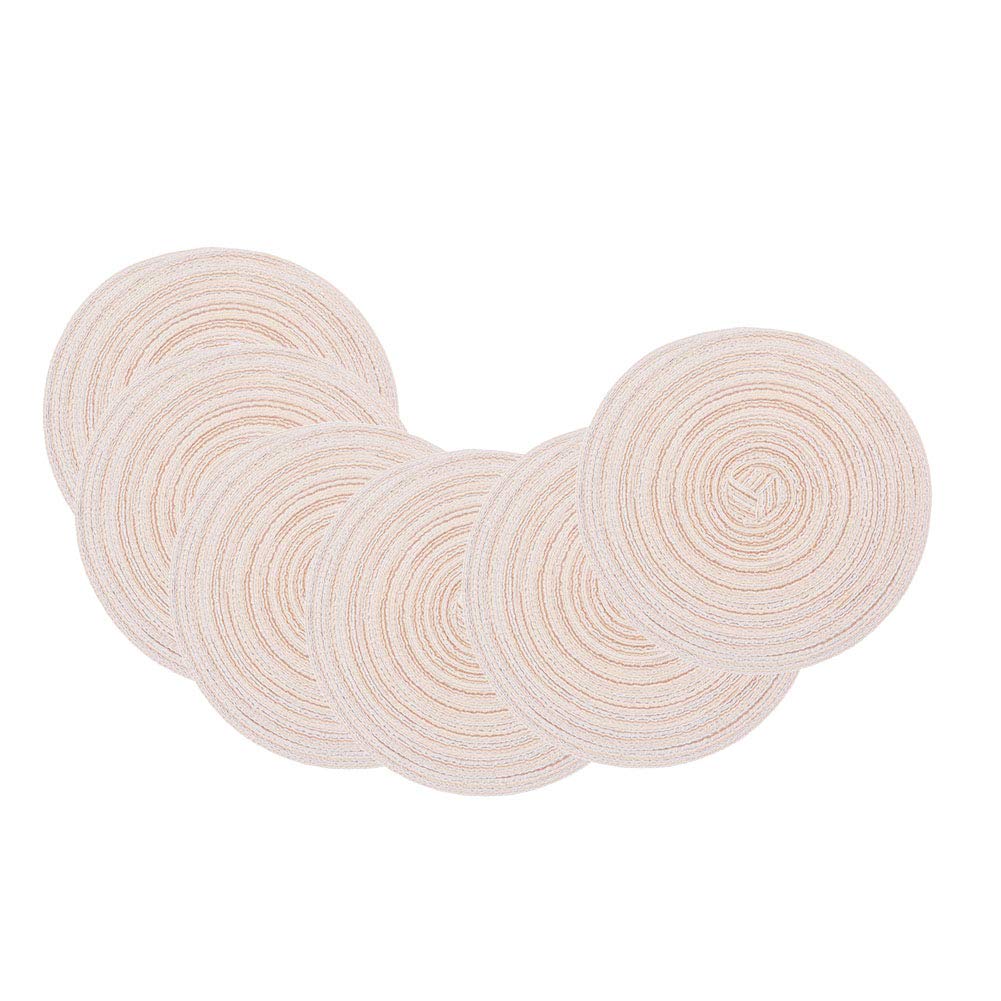SCF2017 Set of 6 Round Woven Cotton Yarn Placemats 18cm Small Table Mats Coasters(Beige)