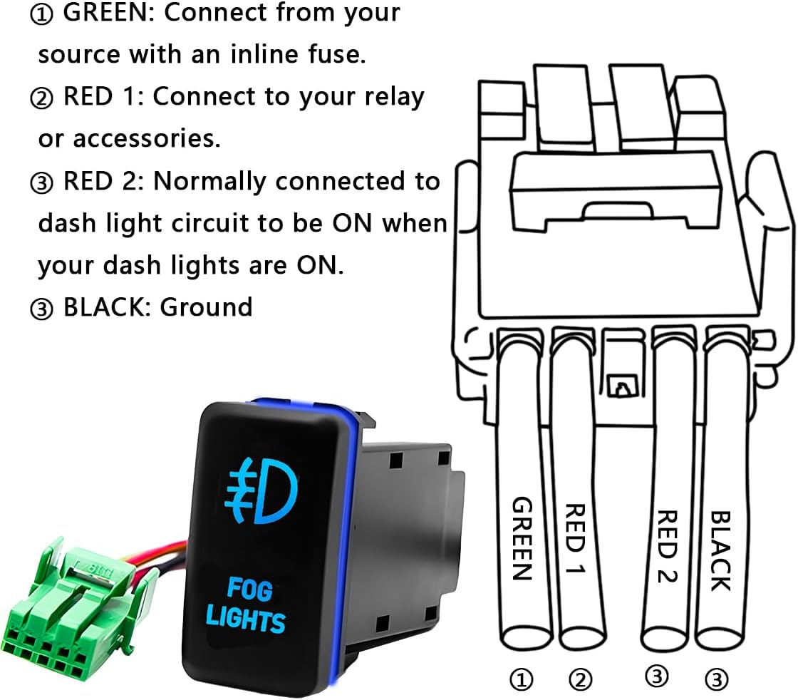 Car LED Fog Light Symbol Push Button, 12V Vehicle Fog Lamp Symbol Backlit On-Off Switch with Connector Wire, Auto Push Button Replacement, Compatible with 4-Runner Fortuner Hilux (Blue)