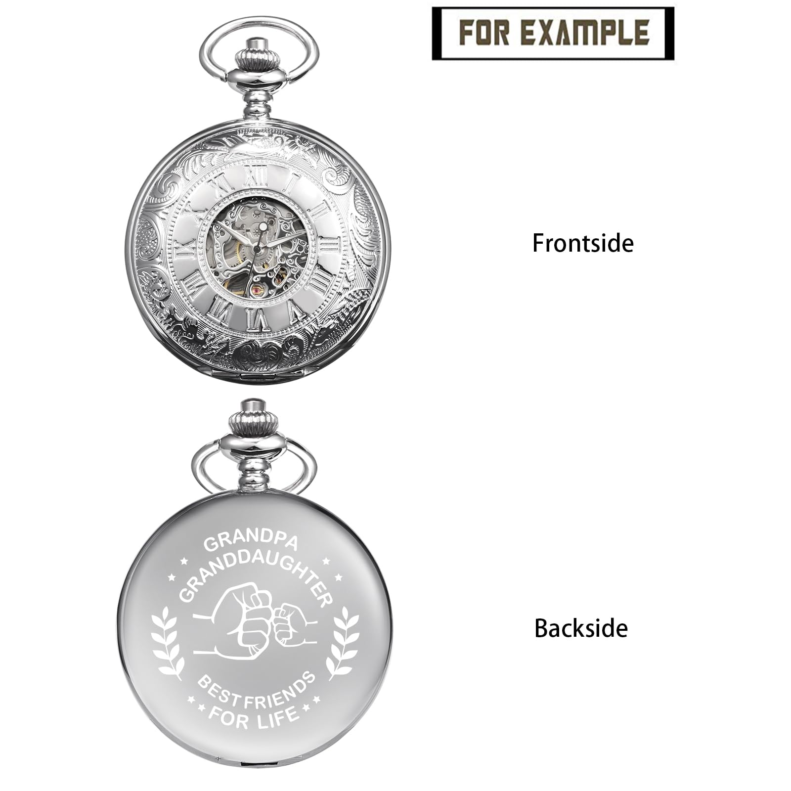 TREEWETO Reloj de bolsillo para hombre, grabado personalizado, reloj de bolsillo con cadena, clásico, vintage, regalos mecánicos, regalo para boda, padrino, novio, mejor hombre