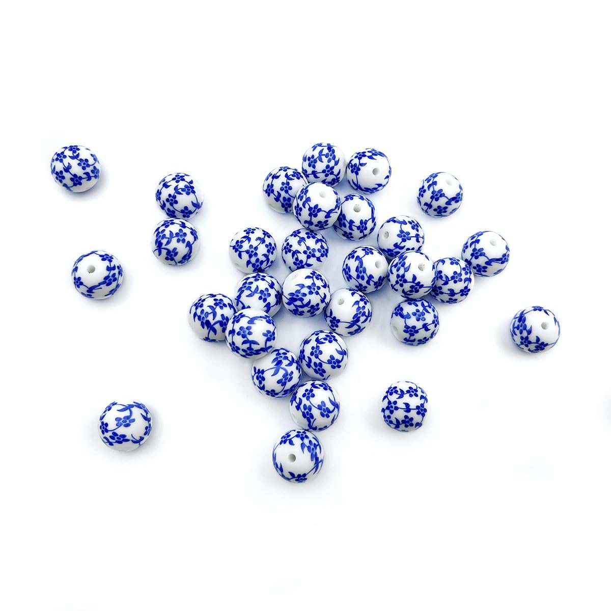 Perles rondes en silicone fleur bleue 15mm pour bijoux et cordons x30