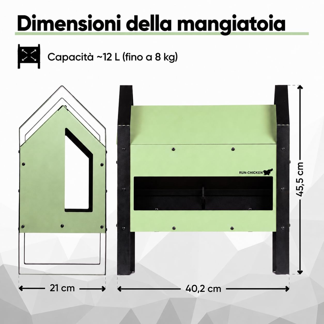 RUN-CHICKEN GO Feeder Mint - Mangiatoia automatica per polli con controllo app, capacità di 12 litri, in alluminio, batteria USB-C, timer, GPS e modalità manuale, fino a 6 polli