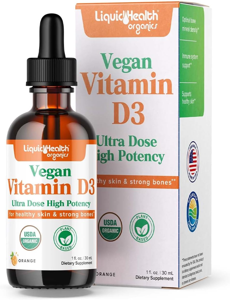 Vitamin D3 4000 IU, USDA Organic Vitamin D Liquid Drops for Adults & Kids, Vegan Vitamin D for Immune System Support, Bone Health, Mood Support, Healthy Skin - Made in USA (2 oz)