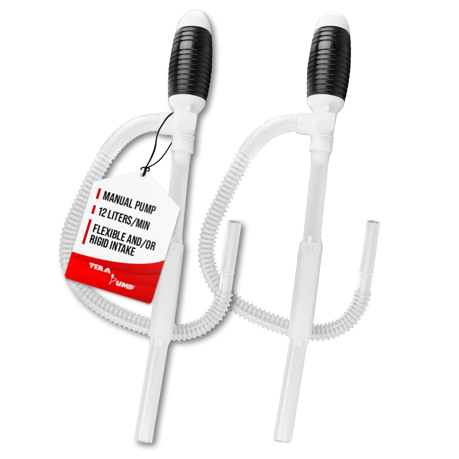 Flex Fuel Siphon Pump (3 GPM, 2PK) Ready Pump Nozzle, 26.5 inch Outtake Hose, Rigid to Flexible Sution Tube, Compatible with E15 to E85