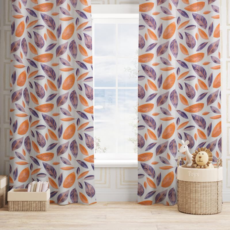 Image of Blackout 9 feet Long Curtains Set of 1 with Tie Back, parda 9 feet Long, Foil Printed Curtain for Living Room, Bedroom, 80-85% Blackout, Perfect for Home (9 Feet, Purple, Orange and Off White)