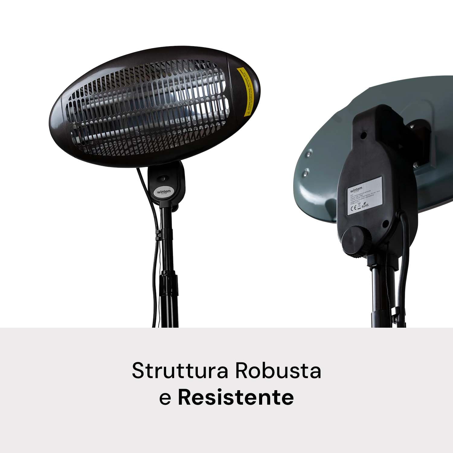 Avilia Riscaldatore Elettrico da Interno ed Esterno Ignis - Stufa da Patio, 3 Impostazioni di Calore, sta Inclinabile a 45°, fino a 2000W, 50x50x200cm, Nero