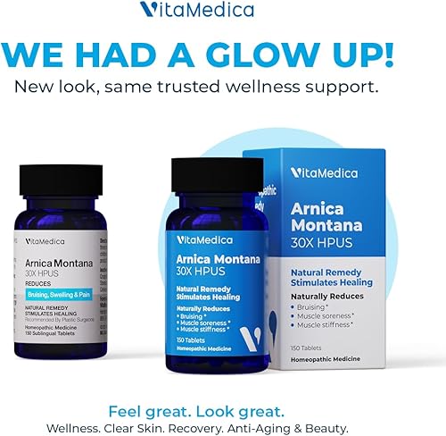 Miniatura 2 de VitaMedica Arnica Montana 30X - Tabletas homeopáticas para dolor e hinchazón de moretones, fórmula a base de plantas, recomendada por cirujanos