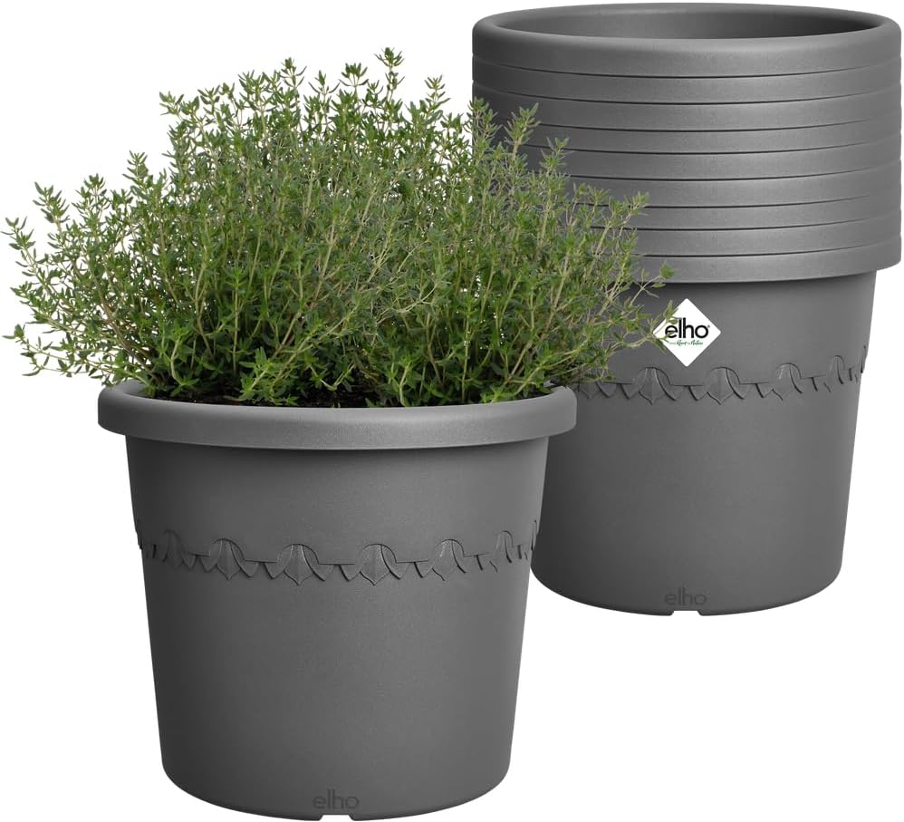 elho Algarve Cilindro 25 - Flowerpots for Outdoor - 100% Recycled Plastic - Set of 10 - Ø 24.5 x H 20.5 cm - Black/Anthracite