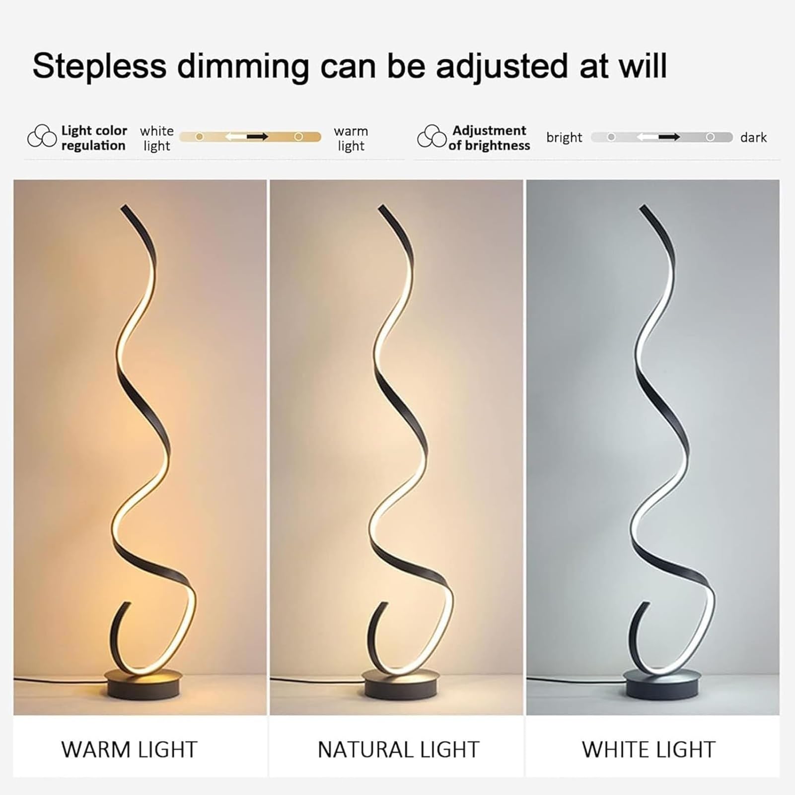 Curve Spotlight - Moderno A Bertikal Nga Espiral A Lampara Ti Suelo, 3 A Temperatura Ti Kolor Dimmable A Lawag Ti Suli, Salas Sofa Background Wall Atmosphere Decor(Black)