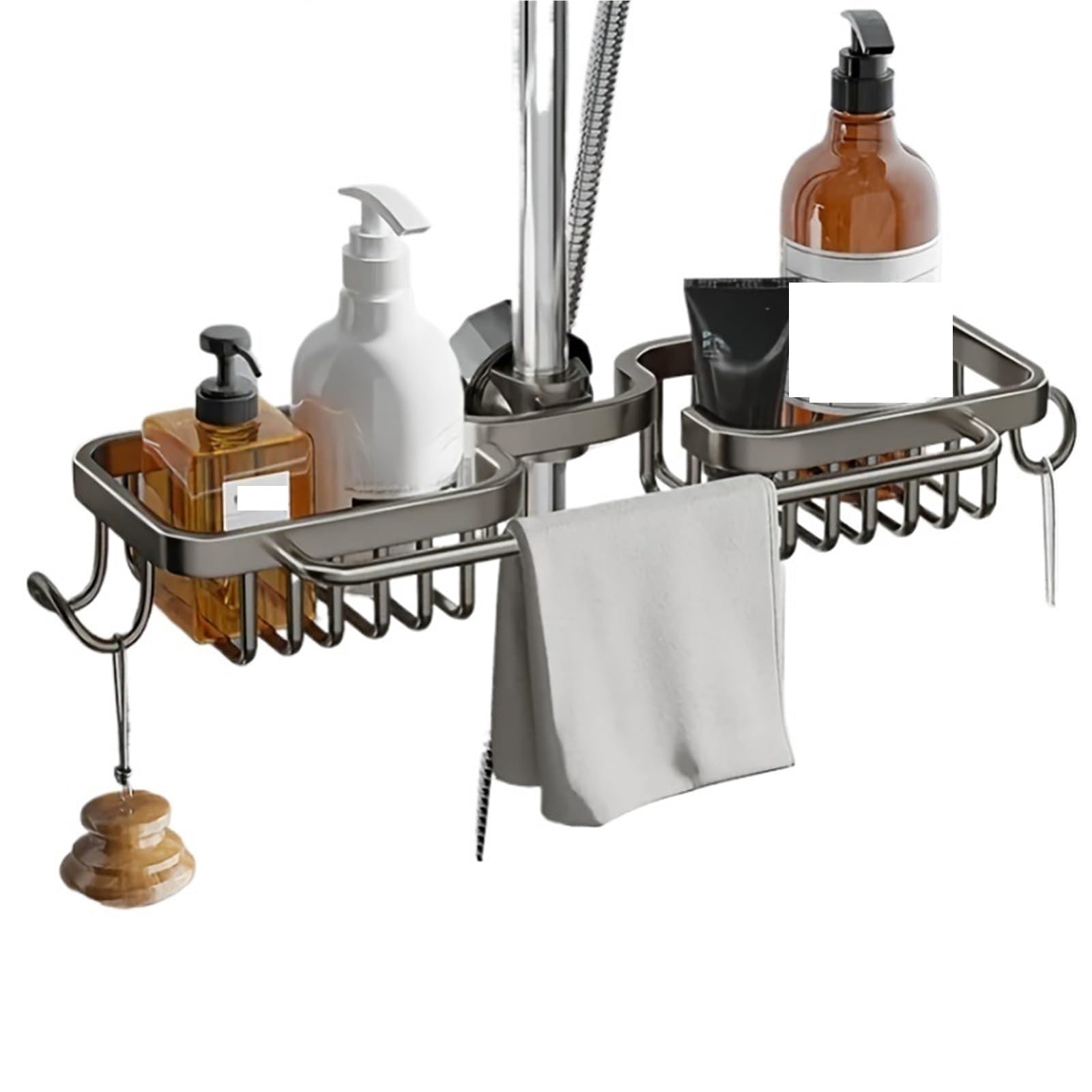 XCTDSVAH Shower Shelf 1pcs Bathroom Storage Rack Shower Head Basket Suitable For Kitchen Fauce(Gun Gray Shelf)
