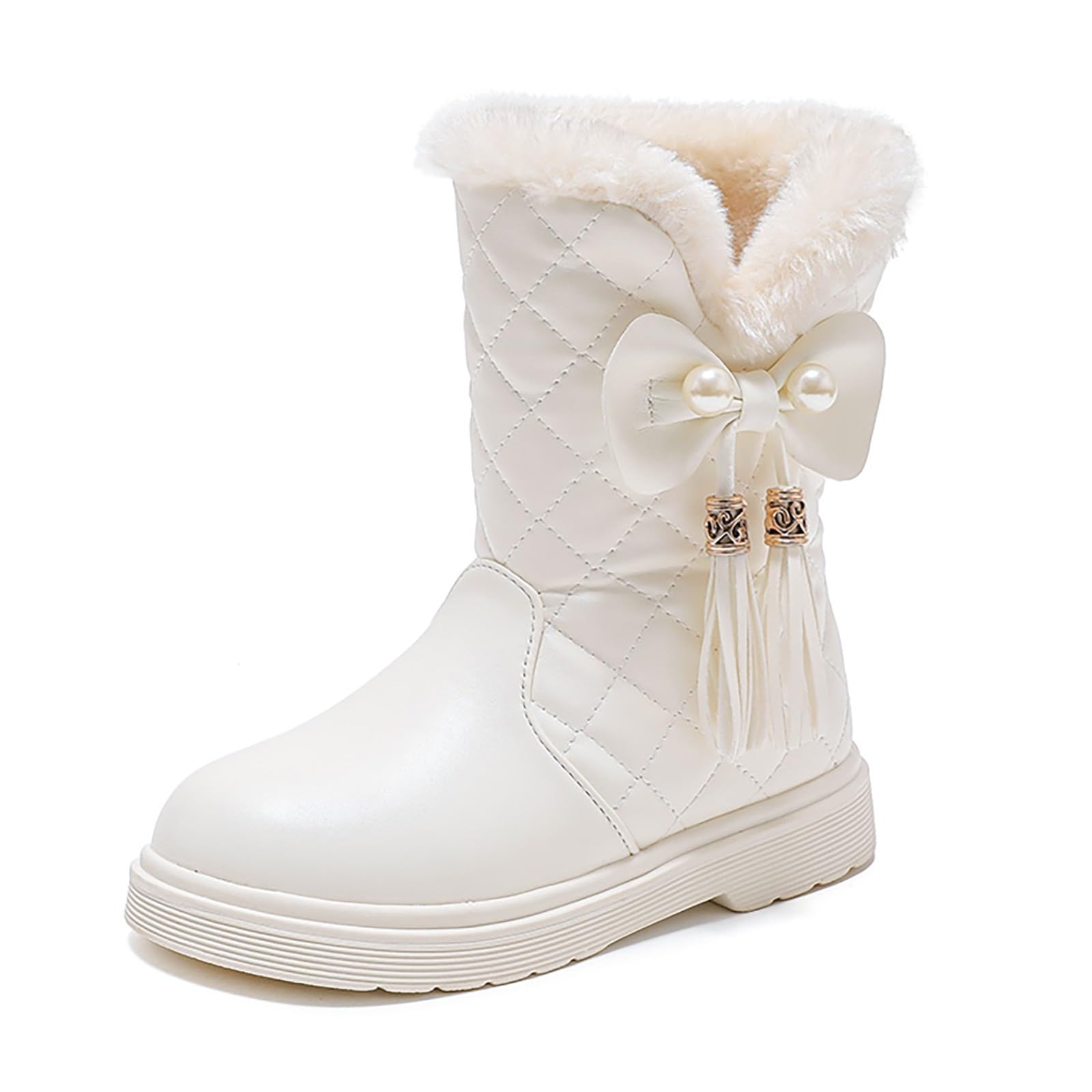 Botas para niños Botas de Nieve de otoño e Invierno para niñas, Gruesa, Antideslizantes, cálidas, cómodas, Botas con de Color (White, 31.5 Little Child)