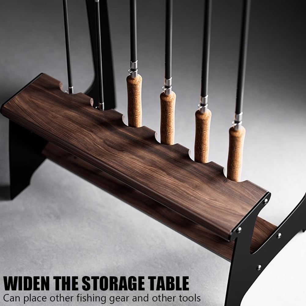 KK-GAL Fishing Rod Holder, Space-Saving Fishing Pole Display Stand, Fishing Gear Storage Up To 6 Rods, Vertical Fishing Rod Rack Floor Storage, Solid Wood Fishing Rod Holders for Garage