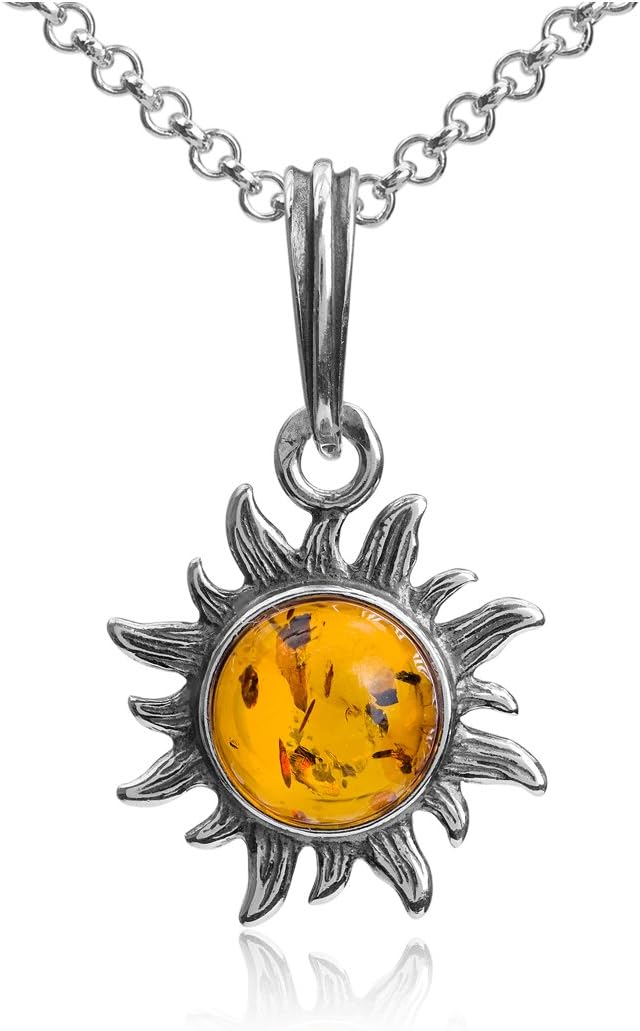 Ian and Valeri Co. Amber Sterling Silver Sun Tiny Pendant Necklace 18 Inches