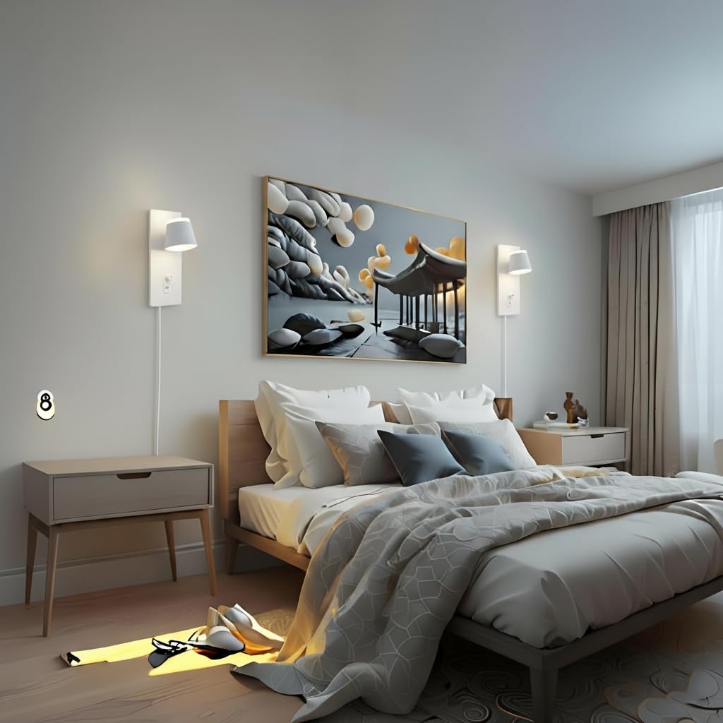 Sytmhoe 25W Dimmbar Wandleuchte Bett mit Stecker Kabel USB-C 3CCT 2 Stück | Matt weiß 2000LM 3000 K 4500 K 6000 K umschaltbar arbeitszimmer Leselicht wandlampe leselampe, steckfertig, mit sanftes licht