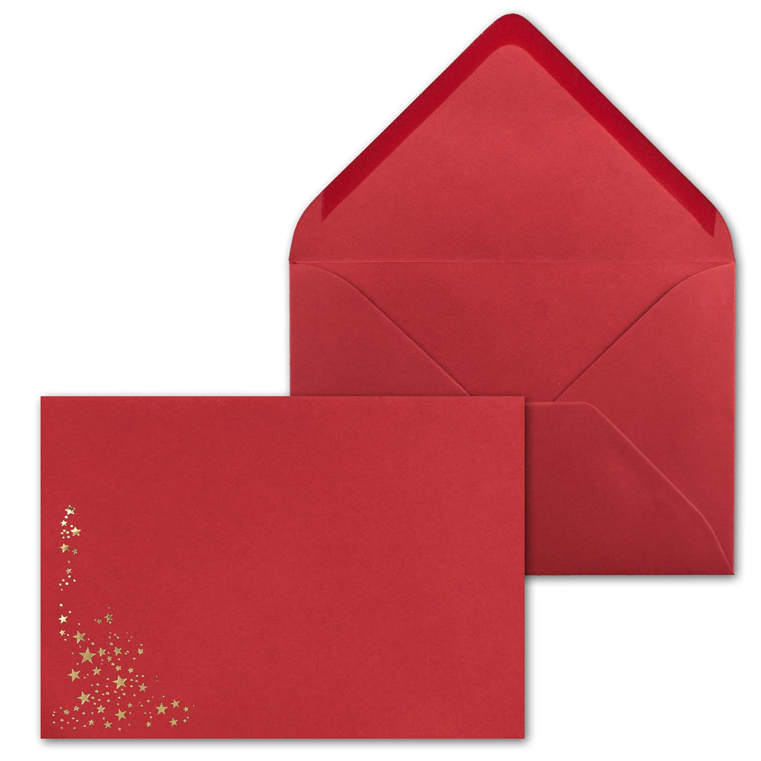400x Enveloppes de Noël - DIN C5 - avec pluie d'étoiles dorées et métallisées en relief, enveloppe festive en rouge rosé - collage humide, 110 g/m² - 154 x 220 mm - Marque: GUSTAV NEUSER