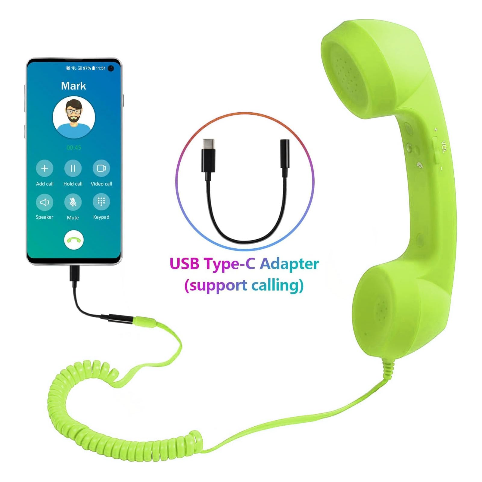 Słuchawka Telefoniczna Retro 3,5 Mm, Słuchawka Telefoniczna USB C, Odporna na Promieniowanie Zabytkowa Słuchawka Telefoniczna, Odbiornik Telefonu Komórkowego, Mikrofon, Mikrofon,