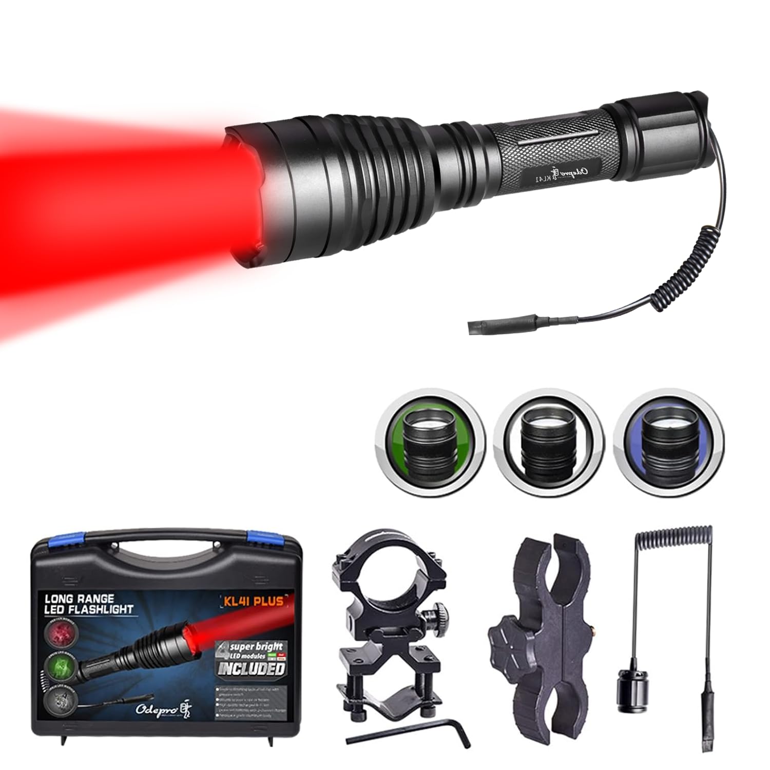 KL41 Plus Torcia 4 Led Intercambiabili Fascio 384m, Esterno | Lunga Gittata,Basso/Medio/Alto/Lamp/SOS,Rosso Verde IR850 Bianco,Torcia Tattica, Interruttore Remoto,Campeggio &Escursionismo