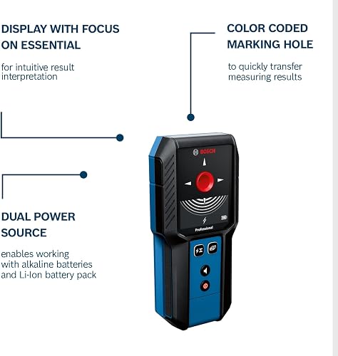 Bosch Professional Ortungsgerät GMS 120-27 (2xAA Batterien, max. Detektionstiefe Nicht-magnetisches Metall/magnetisches Metall/Spannungsführende Leitungen/Holz: 120/100/50/30 mm, Schutztasche) - 3