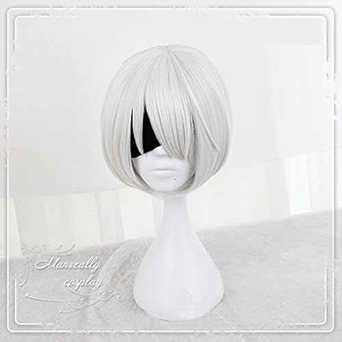 CHC FAIRY Costume Women Short Bob White Cosplay Wigs Party Halloween Anime Game Hair Wigs