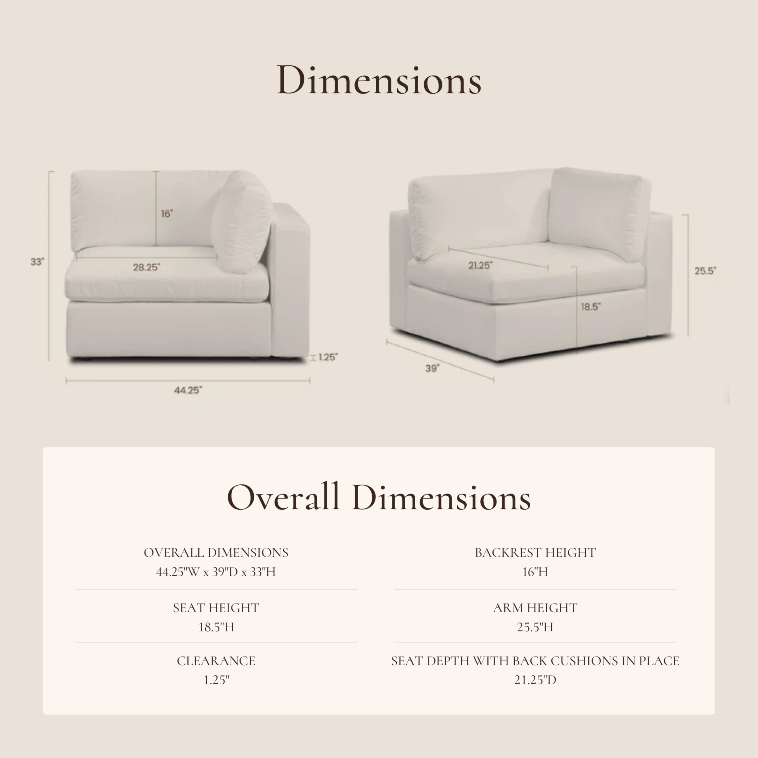 Poly & BARK Vari Modular Right Facing Corner Seat with Arm Cushion in Cotton White Performance Fabric with Water Repellent Washable Covers Plush Comfort for Custom Sectional Sofa Layouts