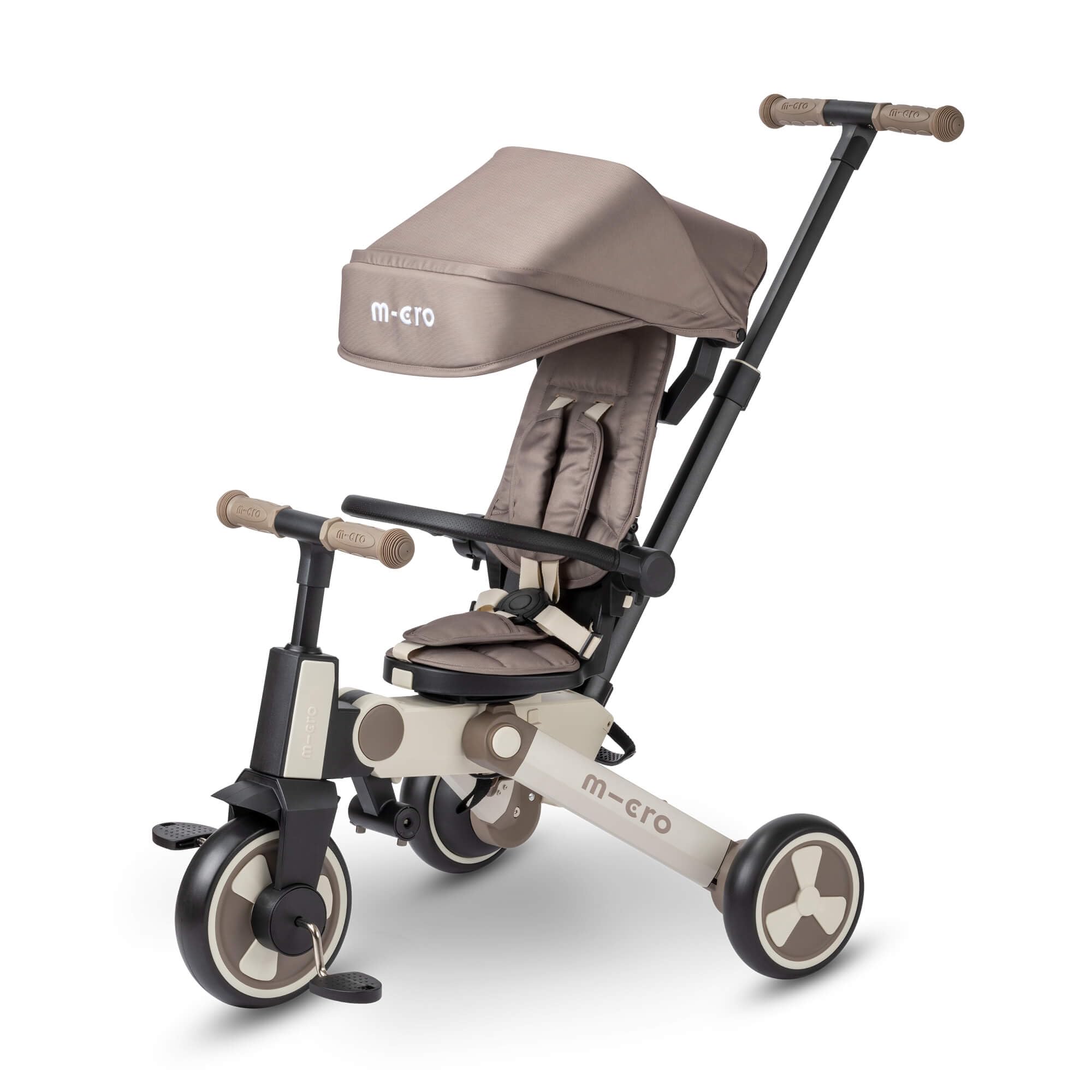 Micro Scooters | FlexiTrike | Foldable Toddler Tricycle | Parent Handle | 360-Degree Rotating | 6+ Months | Latte Brown