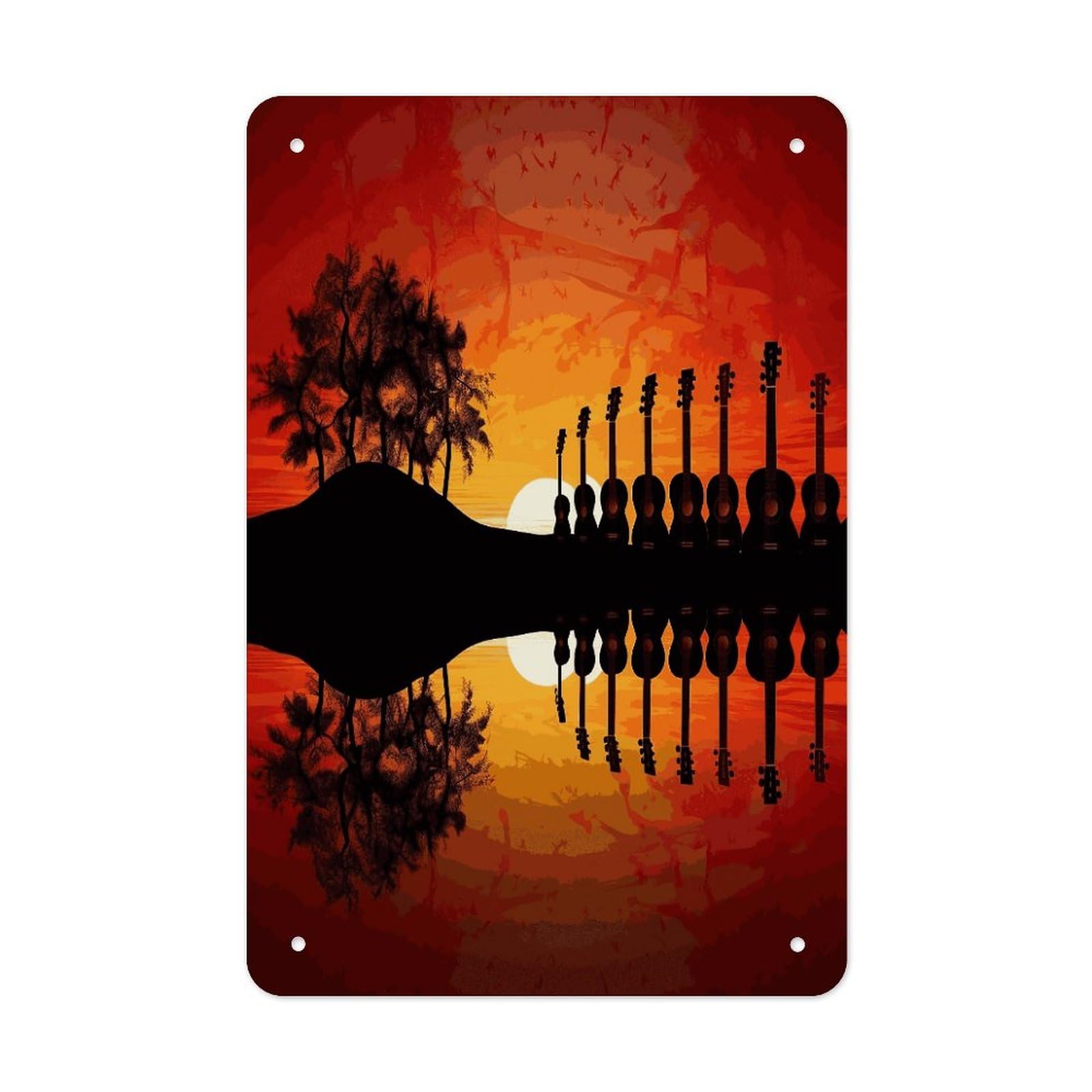 Btcowzrv Style Guitar Music Sunset Metal Tin Sign Wall Decor Hanging Plaque
