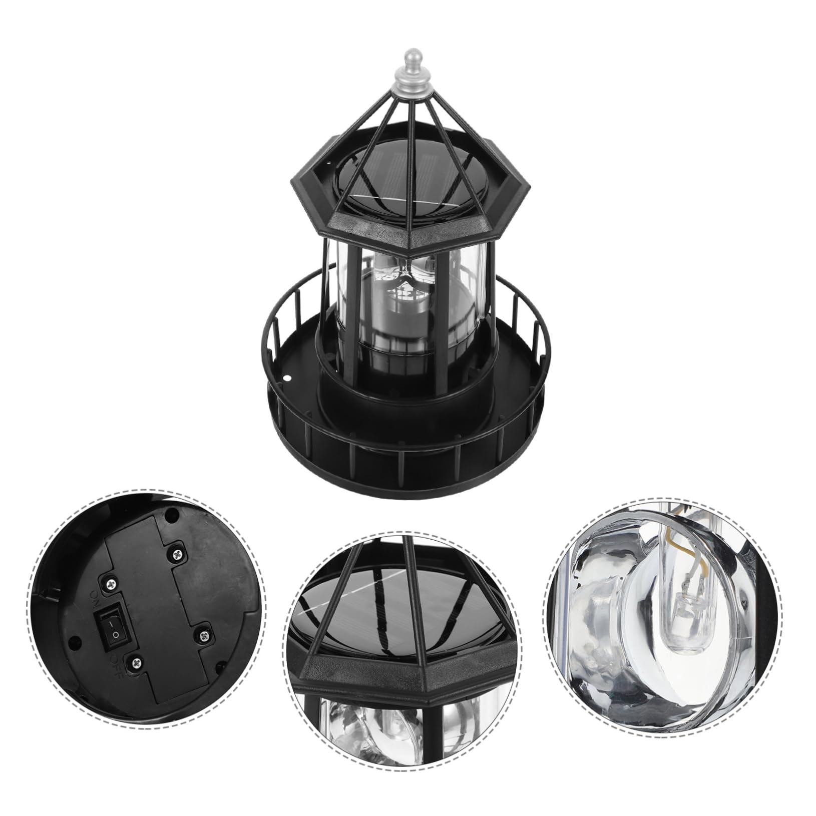1 luz solar giratoria para faro de césped, lámpara LED para exteriores, faro con energía solar, decoración para exteriores, decoración LED, luz giratoria para girar Abs, faro náutico a prueba de agua