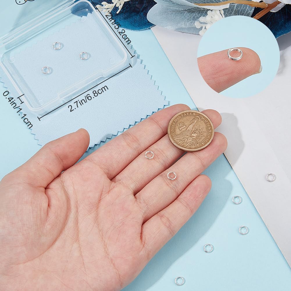 Beebeecraft 10Pcs 925 Sterling Silver Split Jump Rings 5x1mm Tiny Round Open Double Loop Jump Rings Connectors with Box Polishing Cloth for Jewellery Making Charm Necklaces Bracelet Keychains Craft - Image 3
