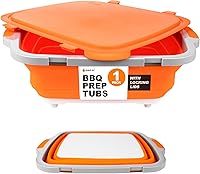 DripEZ Collapsible BBQ Prep Tub with Cutting Board & Locking Lid - Orange Meal Prep Marinating Storage