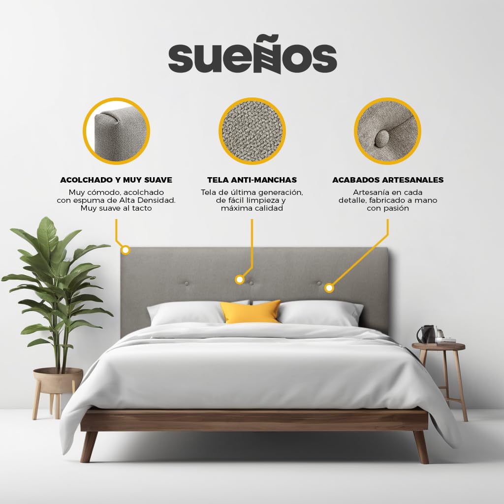 SUENOSZZZ-ESPECIALISTAS DEL DESCANSO Cabecero de Cama Bruselas tapizado en Tela para Camas de 80 (90 x 120 cm) Tela Beige