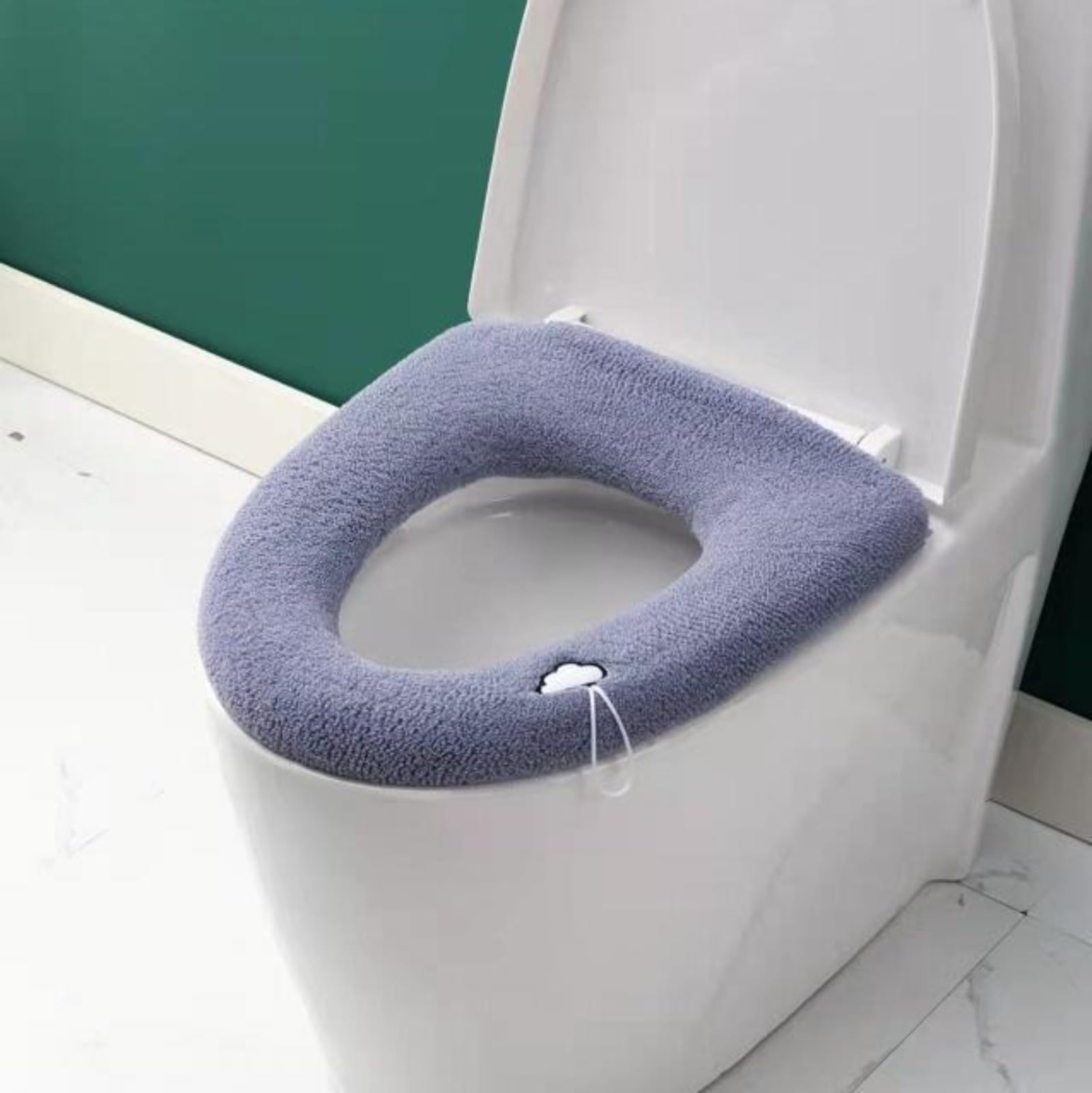 Yqvavzjsl Handle Gray Blue Thick And Warm Toilet Seat With Handle, Knitted Washable Toilet Seat